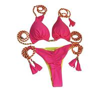 ZYMIADOU Woman Triangle-Bikini Set Sennit Side String Two Piece Swimsuit Bathing Suit Halter-Bra Top With Thong Bottom Tie Top/bottoms Tie