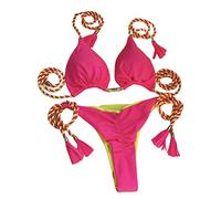 ZYMIADOU Woman Triangle-Bikini Set Sennit Side String Two Piece Swimsuit Bathing Suit Halter-Bra Top With Thong Bottom Tie Top/bottoms Tie