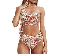ZYMIADOU Womens Bikinis Set Leopard Print Bathing Suit One-Shoulder Swimsuit 2 Pieces Swimwear For Vacations Surfing Womens One-shoulder Bikinis Set Two Pieces Swimsuits Leopard Print Bathing
