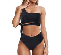 ZYMIADOU Womens Bikinis Set Leopard Print Bathing Suit One-Shoulder Swimsuit 2 Pieces Swimwear For Vacations Surfing Womens One-shoulder Bikinis Set Two Pieces Swimsuits Leopard Print Bathing