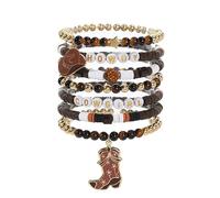 ZYMJBB Cowgirl Beaded Bracelets 7Pcs, Stackable Western Country Stretch Bracelets with Hat & Boots Charms, Bohemian Stretch Bracelets Jewelry, Cowgirl Outfit and Country Outfit for Women