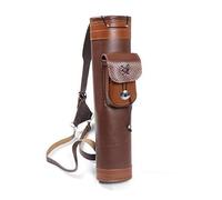 Zymjzbetic arrow quiver Shoulder Back Quiver Bow Leather Arrow Holder with Large Pouch Handmade Straps Belt Bag(Brown 1)