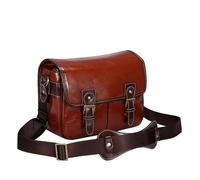 Zymjzbetic Camera Bag Stylish Fashion Retro PU Leather Case Handbag Waterproof Shoulder Messenger DSLR Bag for Photographers(Reddish Brown,L)