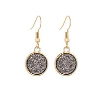 Zymoplas 1 Pair Hanging Earring Drusy Round Dangle Exquisite Multicolored Jewelry Accessories Alloy Ear-drop for Women Girls, Gray