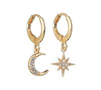 Zymoplas 1 Pair Star Moon Earrings Creative Ears Pendant Hanging Decors Shiny Girl Jewelry Ear Dangle Fashion Accessory, Golden