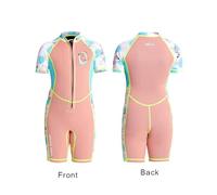 Zymoplas 2MM Kids Wetsuit Full Body Neoprene Thermal Rash Guard Wear-resistant UV Front Zipper Surf Suit Snorkeling, Grapefruit Pink, XXL