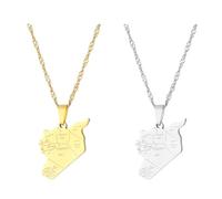 Zymoplas 2pack/lot Unique Syria Map Pendant Necklace Suitable For All Ages Metal Syria Outline Map Pendant Necklace Necklaces