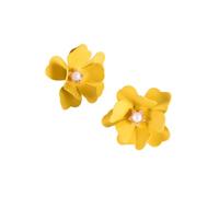 Zymoplas 2Pcs Women Flower Pearl Earrings Lovely Stud Fashionable Charming Eardrop Girls Summer Geometric Party Gifts Accessory, Yellow