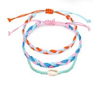 Zymoplas 3 Pieces Wax Cord Braided Bracelet Friendship Shell Waxed Hand Rope Universal Knit Bracelets Women Girls Accessories
