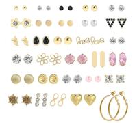 Zymoplas 30 Pair Multiple Ear Studs Earrings Set Geometric Assorted Crystal Rhinestone Fashion Ornaments Wedding Decor Women, #1