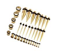 Zymoplas 36 Pieces Ear Gauges Stretching Kit Plugs 14G-00G Expanders Stylish and Versatile Tapers Tunnels, Gold, 36 Pcs