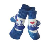 Zymoplas 4 Pieces Pet Shoes Rain Snow for Boots Socks Set Good Elasticity with Rubber Sole Paw Cover Stocking Small Dog Hardwood, Love Blue, S
