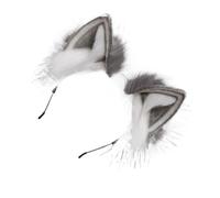 Zymoplas Animal Hair Hoop Stable Fixation Shapable Performance Shows Ears Headband Wolf Ears Cat Ears Odorless Exquisite Craft, Gray and white