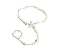 Zymoplas Anklets Sea Star Elegant Pearl Toe Hanging Pendent Mittens Ankle Bracelets with Finger Ring for Bride Women Girls