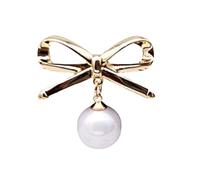 Zymoplas Bowknot Pearl Brooch Elegant Enamel Lapel Pin Gold Silver Clothes Accessory Rhinestone Blouse Sweater Clips Brooches, Gold-S222A
