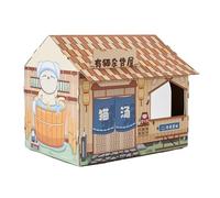 Zymoplas Cat House with Scratch Pad Durable Corrugated Cardboard for Training Toy Cats Pet Scratching, Brown