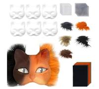 Zymoplas Cat Mask Halloween 6Set With Eye Mesh And False Wool Paper Kit Blank Cat With Fabric Sheet Faux Eye Mesh Diy Mask Making, A