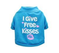 Zymoplas Clothes Shirt Summer Kiss Letter Printing Fashion Costumes Stretchy Accessories for Small Dogs Chihuahua Puppy, Blue, S