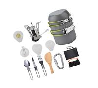 Zymoplas Compact 11pcs Camping Cookware Mess Kit with Pot Stoves Carabiner Set Easy to Carry and Store, Green Blak