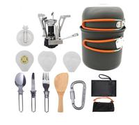 Zymoplas Compact 11pcs Camping Cookware Mess Kit with Pot Stoves Carabiner Set Easy to Carry and Store, Orange Black