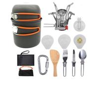 Zymoplas Compact 11pcs Camping Cookware Mess Kit with Pot Stoves Carabiner Set Easy to Carry and Store, Orange Orange
