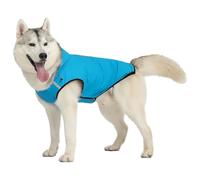 Zymoplas Dog Jacket with Reflective Stripes, Premium Adjustable Hooded Poncho for Small Medium and Large Dogs, Polyester Easy Put On, Blue, L