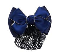 Zymoplas Elegant And Professional Snood Net Bow Hair Net For Stylish Hairdos Cloth Professional Hair Plate Mesh Pocket Good Gifts, Gold rim - Blue