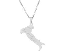 Zymoplas Ethnic Italian Country Map Pendant Friendship Necklace Stainless Steel Portable Patriotic Necklaces Chain Gifts, Silver