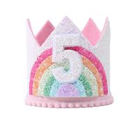 Zymoplas Eye-catching Felt Theme Birthday Party Crown Memorable Moments Cotton Kids Baby Shower Party Number Hat Easy To Set Up, 5 years Rainbow,1pc, 3.5 inch