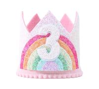 Zymoplas Eye-catching Felt Theme Birthday Party Crown Memorable Moments Cotton Kids Baby Shower Party Number Hat Easy To Set Up, 3years Rainbow,1pc, 3.5 inch