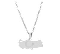 Zymoplas Gift For Female Steel Necklace With Turkey Map Pendant Stainless Steel Necklace For Women Turkey Map Flag Classic, silver