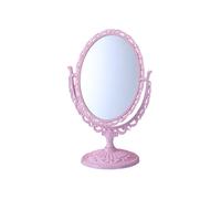 Zymoplas Girl Make Up Mirror with Stand Holder Vintage Style Mirrors Rotating Tabletop Gifts Makeup Tools for Bedroom Bathroom, Oval Pink