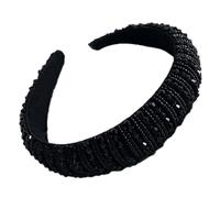 Zymoplas Hairbands Glitter Beaded Crystal Rhinestone Flexible Wide Baroque Style Headwear Gift for Women Wedding Party Beach, Black