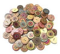 Zymoplas Pack of 100 Wood Button Multicolored Vintage Scrapbooking Crafting Knitting Round Button Decor Jeans Wooden Fastener, 15mm