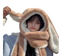 Zymoplas Plush Rabbit Ear Hat Scarf Cozy And Cute For Winter Rabbit Ear Scarf Hoodies Scarf Plush Scarf Easy To Put On Casual, Khaki
