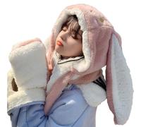 Zymoplas Plush Rabbit Ear Hat Scarf Cozy And Cute For Winter Rabbit Ear Scarf Hoodies Scarf Plush Scarf Easy To Put On Casual, Pink