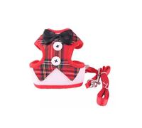 Zymoplas Puppy Harness Leash Set Dog Cat Escape Proof Bowtie Wedding Breathable Suit Adjustable Easy Control Pet Vest Supplies, Red grid/M