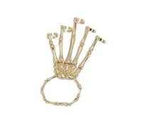 Zymoplas Stylish Skeleton Hand Bracelet with Rings Elasticity Wristband for Party Halloween Costume Accessory Adjustable Gothic, gold
