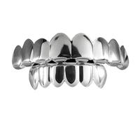 Zymoplas Top Bottom False Teeth Halloween Grills Tooth Performance Party Decoration Accessories Christmas Festival Cosplay, Silver