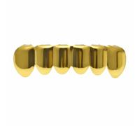 Zymoplas Top Bottom False Teeth Halloween Grills Tooth Performance Party Decoration Accessories Christmas Festival Cosplay, Gold &Lower Teeth