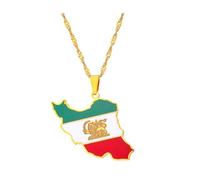 Zymoplas Trendy Pendant Necklace Made With Stainless Steel For Durability Iran Map Flag Pendant Necklaces Eye-catching Nice Gifts, gold