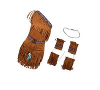 Zymoplas Vintage Ethnic Tassel Suede Indian Costume Native America Outfit Exquisite and Chic Dress Halloween, Khaki, XL