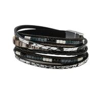 Zymoplas Vintage Leather Wrap Bracelets Boho Multi-Layer Crystal Beads Cuff Bracelet Handmade Woven String Bohemian Female for, Black