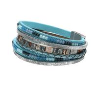 Zymoplas Vintage Leather Wrap Bracelets Boho Multi-Layer Crystal Beads Cuff Bracelet Handmade Woven String Bohemian Female for, Blue