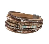 Zymoplas Vintage Leather Wrap Bracelets Boho Multi-Layer Crystal Beads Cuff Bracelet Handmade Woven String Bohemian Female for, Khaki