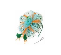 Zymoplas Vintage Women Plume Fascinator Retro Style Mesh Veil Hat Ladies Hair Headwear Wedding Party Horse Racing Events, Green blue orange