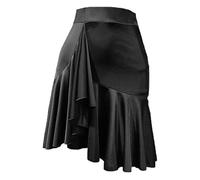ZYMOZYM Women Black Solid Ruffle Mini Latin Dance Skirt Classics Female Asymmetrical Pleated Casual Skater Skirt