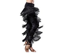 ZYMOZYM Women Black Tight-Fitting Multi-Layer Tassel Latin Dance Pants for Practicing (XL, Black)
