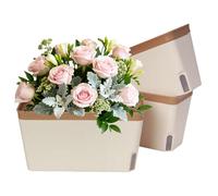Zymuegist 3PCS Self Watering Plant Pots, 10.5 Inch Rectangular Plastic Windowsill Herb Planter Box, Modern Flower Pots for Indoor Outdoor Garden Office Patio with Drainage Hole Hidden Tray (Brown)