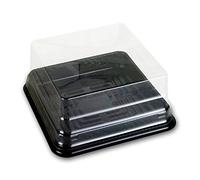 ZYMY Cake Box 50 Pieces 4" Transparent Plastic Feast Cupcake Muffin Box Biscuit Box Flat Bakery Cake Shop Sale Use (Black)
